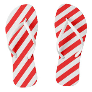Red and White Large Size Diagonal Stripes Jandals