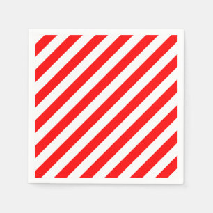 Red and White Large Size Diagonal Stripes Paper Napkin