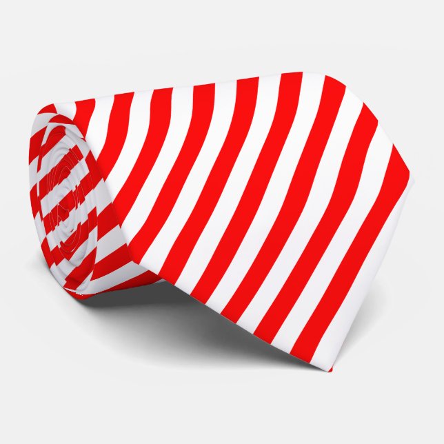 Red and White Large Size Diagonal Stripes Tie (Rolled)