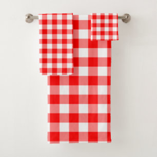 Red and White Large Size Gingham Checks Bath Towel Set