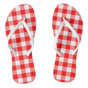 Red and White Large Size Gingham Checks Jandals