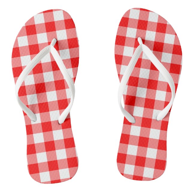 Red and White Large Size Gingham Checks Jandals (Footbed)
