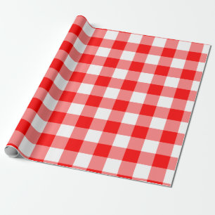 Red and White Large Size Gingham Checks Wrapping Paper