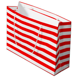 Red and White Large Size Horizontal Stripes Gift Bag