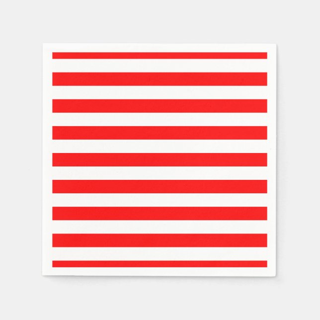 Red and White Large Size Horizontal Stripes Paper Napkin (Front)