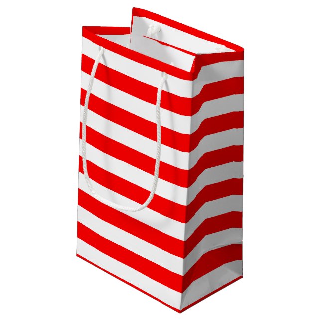 Red and White Large Size Horizontal Stripes Small Gift Bag (Back Angled)