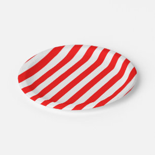 Red and White Large Size Stripes Paper Plate