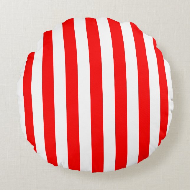 Red and White Large Size Stripes Round Cushion (Front)
