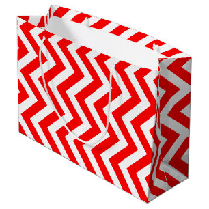 Red and White Large Size Vertical Chevron Gift Bag