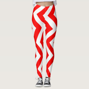 Red and White Large Size Vertical Chevron Leggings