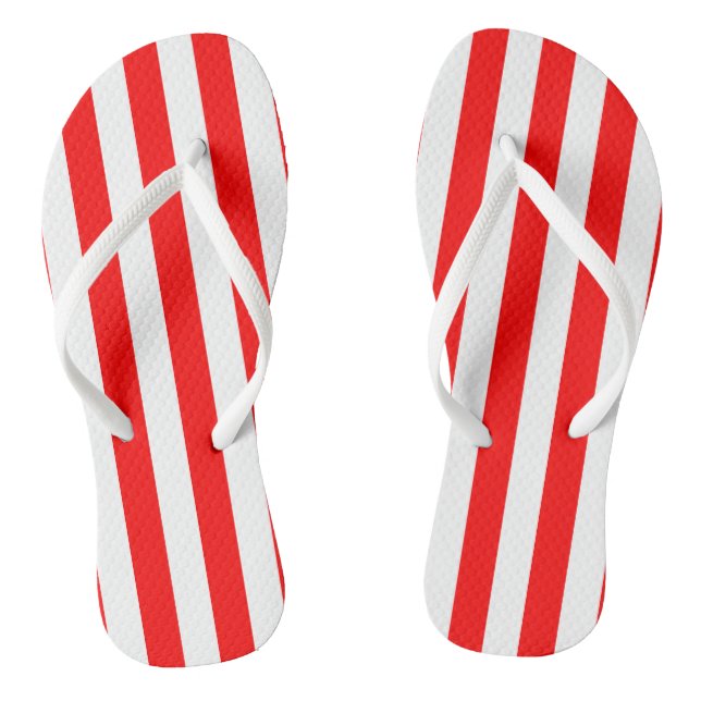 Red and White Large Size Vertical Stripes Jandals (Footbed)