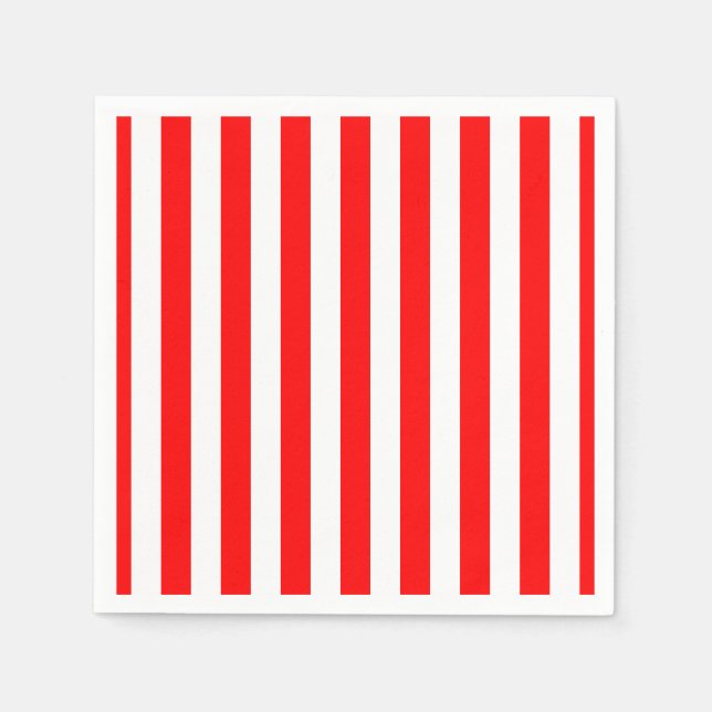 Red and White Large Size Vertical Stripes Paper Napkin (Front)