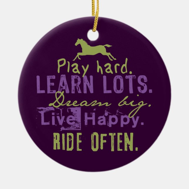 Red and White Leaping Horse Ceramic Tree Decoration (Front)
