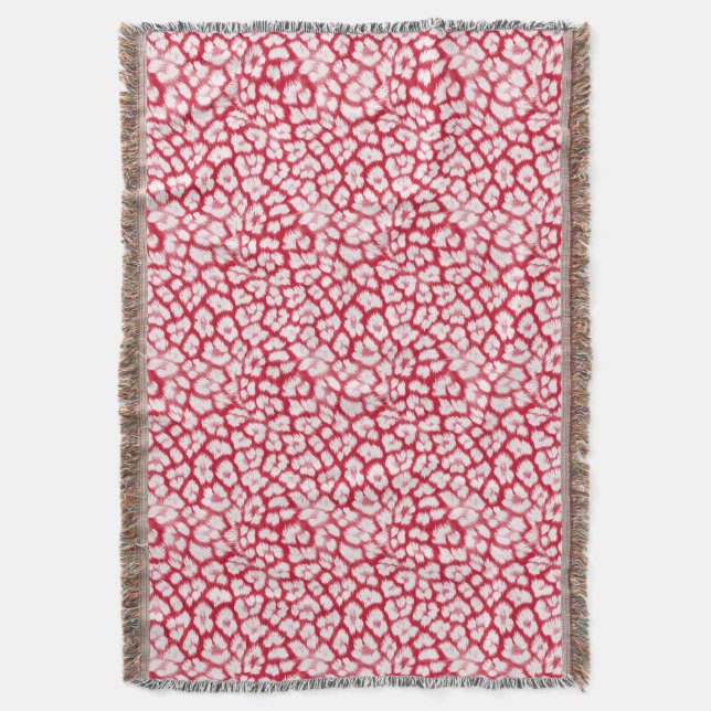 Red and white leopard print  throw blanket (Front Vertical)