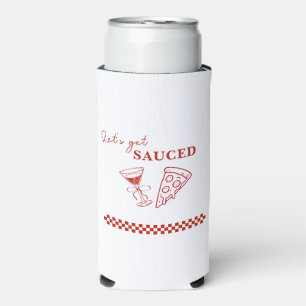 Red and White Let's Get Sauced Bachelorette Seltzer Can Cooler