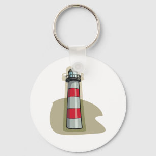 Red and White Lighthouse Nautical Coastal Key Ring