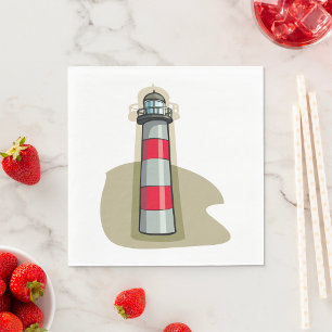 Red and White Lighthouse Nautical Coastal Napkin