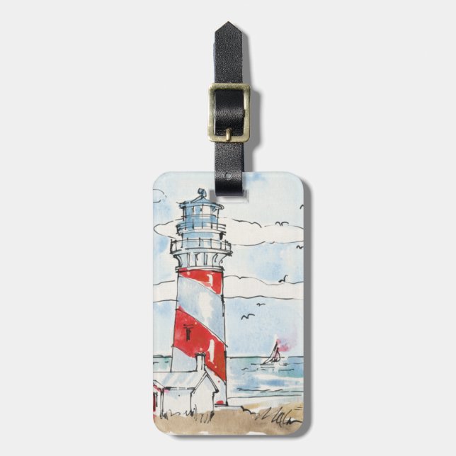 Red and White Lighthouse Scene Luggage Tag (Front Vertical)