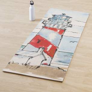 Red and White Lighthouse Scene Yoga Mat