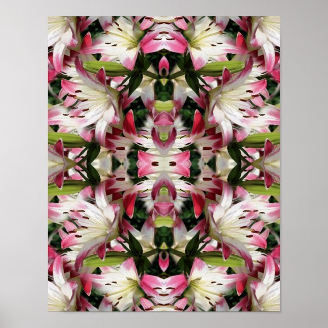 Red And White Lilies Floral Abstract  Poster (Front)
