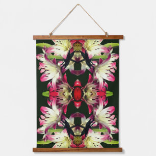Red And White Lily Flowers Abstract Hanging Tapestry