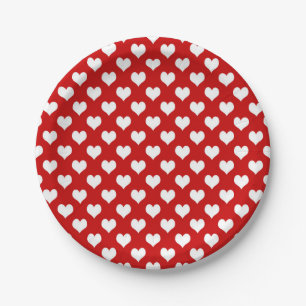 Red and white love heart paper plate