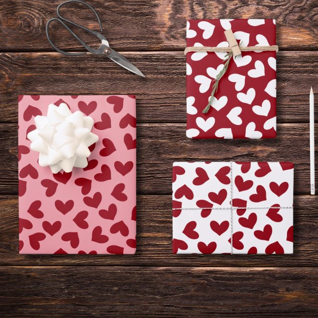 Red and white love heart pattern love hearts  wrapping paper sheet (Creator Uploaded)