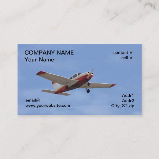 Red and white low wing plane business card (Front)