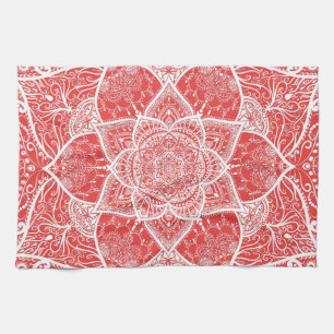 Red and White Mandala - Loergann in Goji Berry Tea Towel