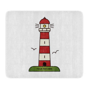Red and white maritime watch tower lighthouse cutting board