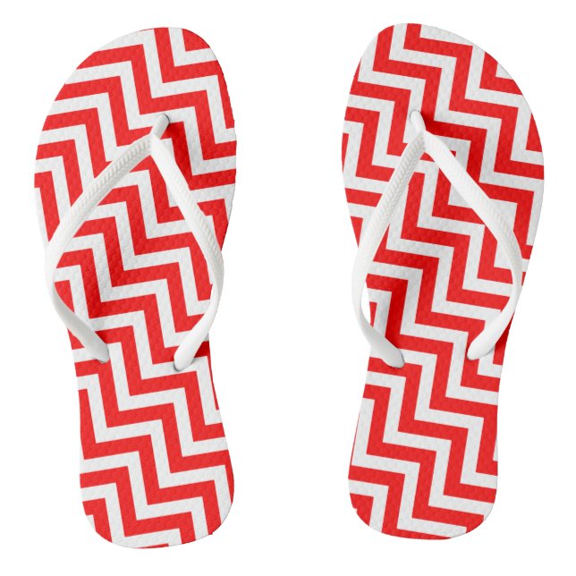 Red and White Medium Diagonal Chevron Stripes Jandals (Footbed)