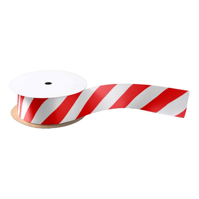 Red and White Medium Diagonal Stripes Ribbon Satin Ribbon (Spool)