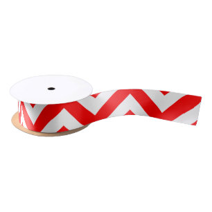 Red and White Medium Horizontal Chevron Ribbon Satin Ribbon