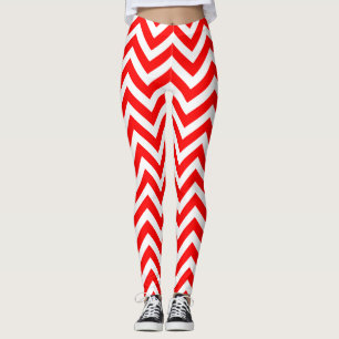 Red and White Medium Size Chevron Leggings