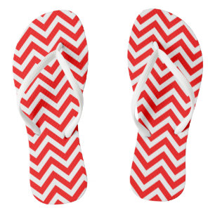 Red and White Medium Size Chevron Stripes Jandals