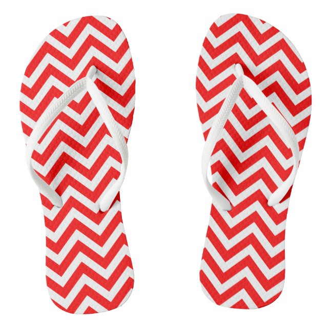 Red and White Medium Size Chevron Stripes Jandals (Footbed)