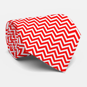 Red and White Medium Size Diagonal Chevron Tie