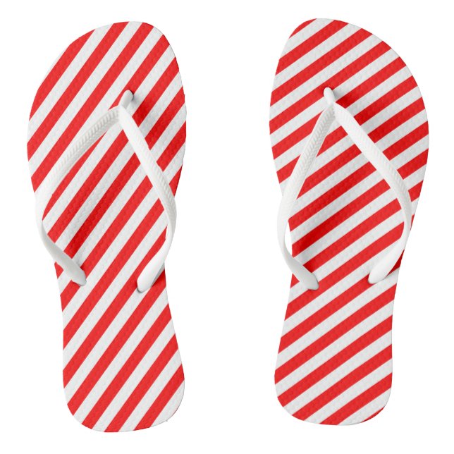 Red and White Medium Size Diagonal Stripes Jandals (Footbed)