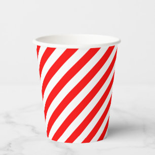 Red and White Medium Size Diagonal Stripes Paper Cups