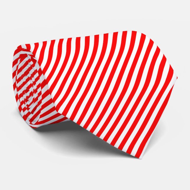 Red and White Medium Size Diagonal Stripes Tie (Rolled)