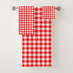 Red and White Medium Size Gingham Checks Bath Towel Set