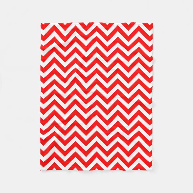 Red and White Medium Size Horizontal Chevron Fleece Blanket (Front)