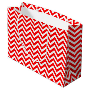 Red and White Medium Size Horizontal Chevron Large Gift Bag