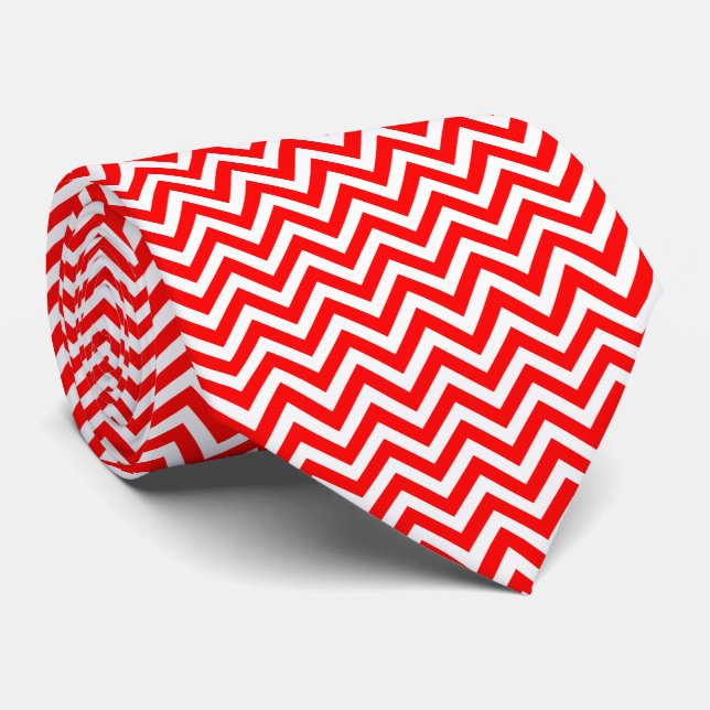 Red and White Medium Size Horizontal Chevron Tie (Rolled)