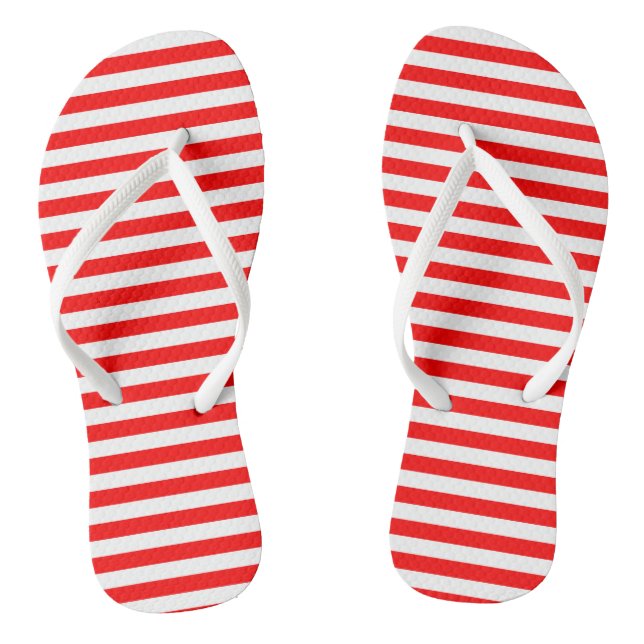 Red and White Medium Size Horizontal Stripes Jandals (Footbed)