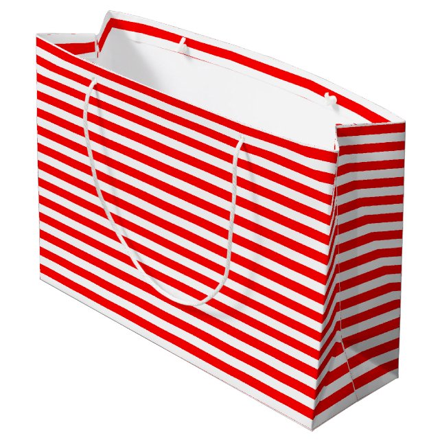 Red and White Medium Size Horizontal Stripes Large Gift Bag (Back Angled)