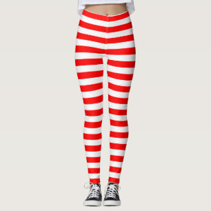 Red and White Medium Size Horizontal Stripes Leggings