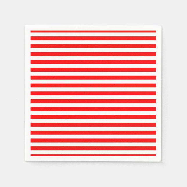 Red and White Medium Size Horizontal Stripes Paper Napkin (Front)
