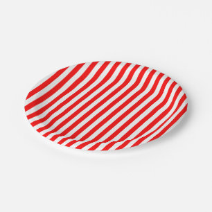 Red and White Medium Size Stripes Paper Plate
