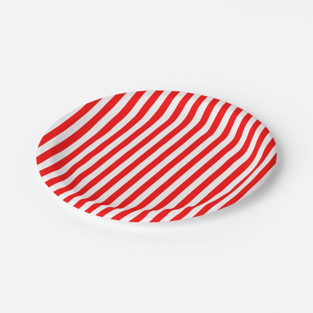 Red and White Medium Size Stripes Paper Plate (Angled)